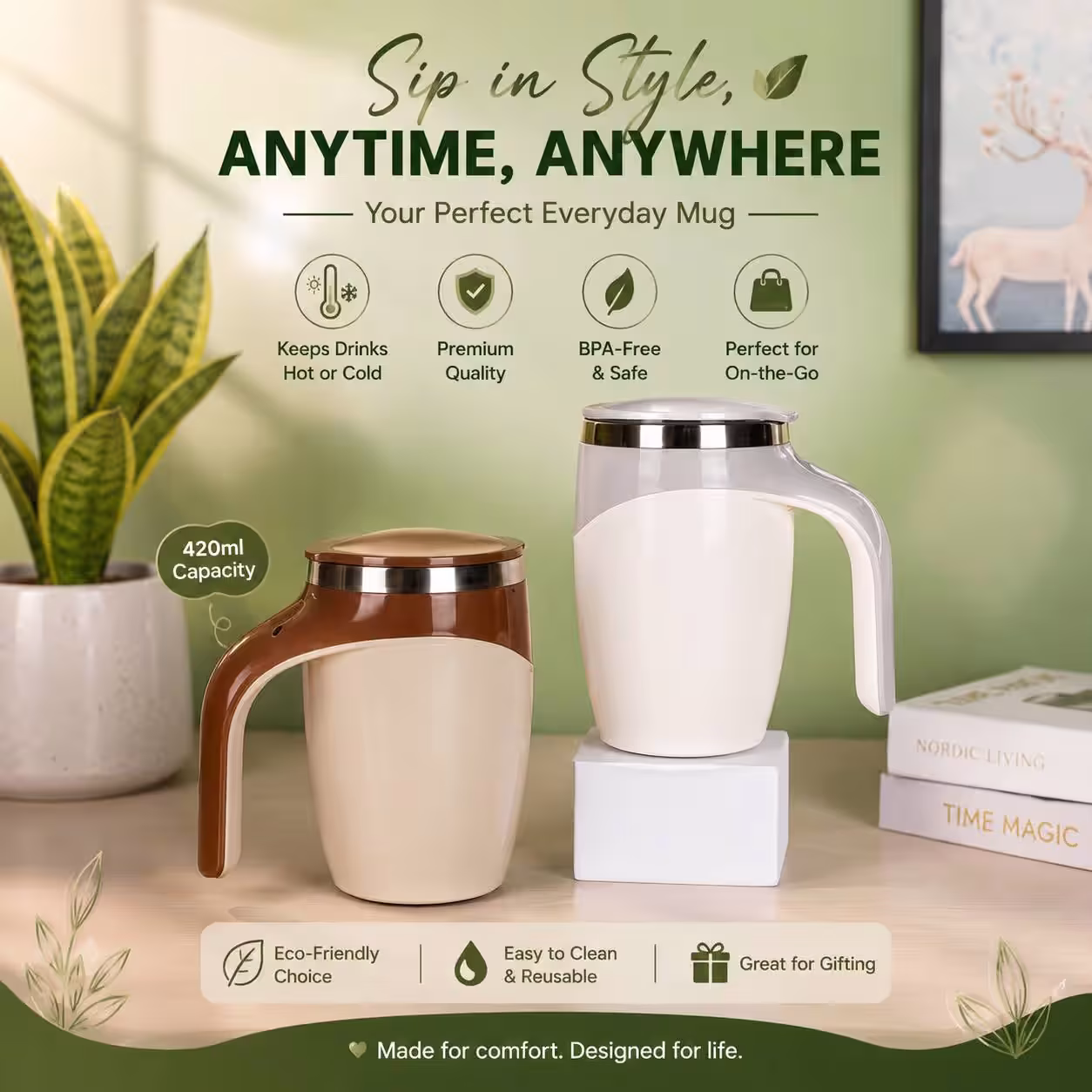 Self-Stirring Magnetic Coffee Mug | Smart Mixing Cup 350ml