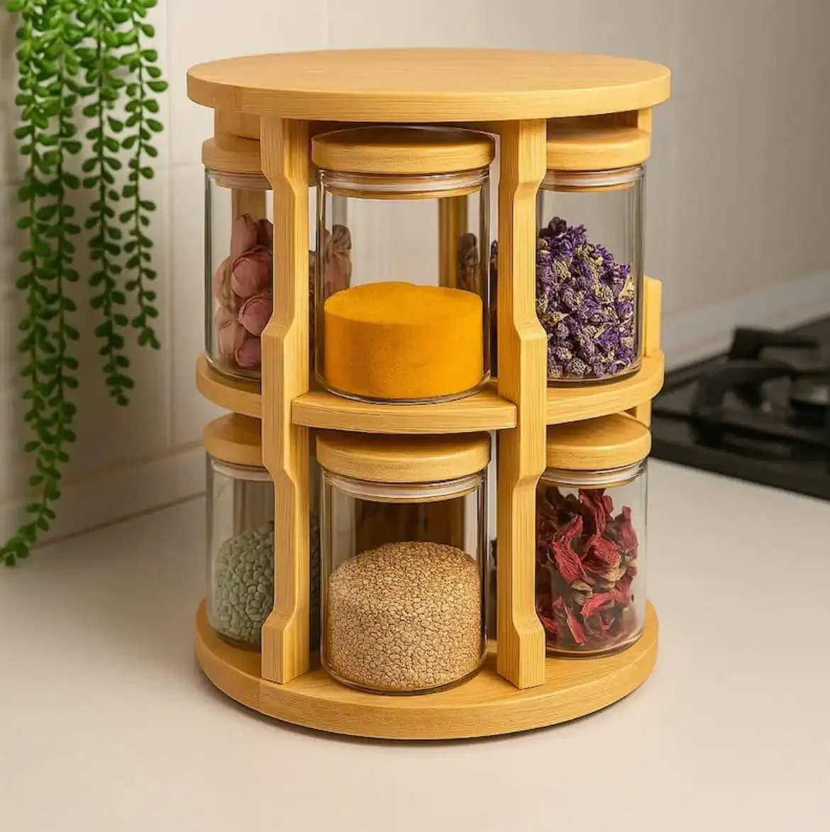 360° Rotating Spice Rack Set – 6 Glass Jar Organizer Price in Bangladesh | ShopTalk BD