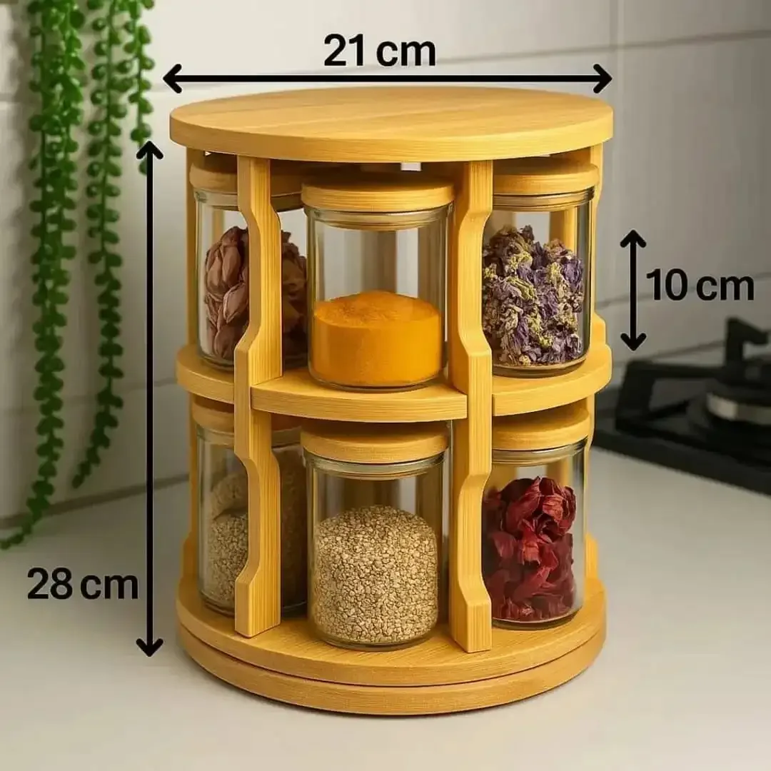 360° Rotating Spice Rack Set – 6 Glass Jar Organizer Price in Bangladesh | ShopTalk BD